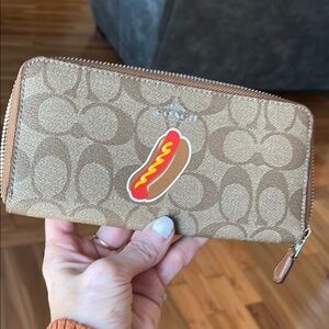Coach Brown Zip Wallet with Hot Dog Design